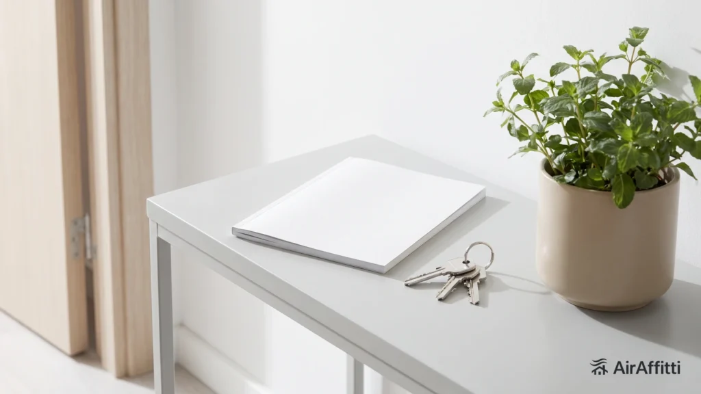 Manuale di benvenuto e chiavi su una consolle all'ingresso di una casa vacanze