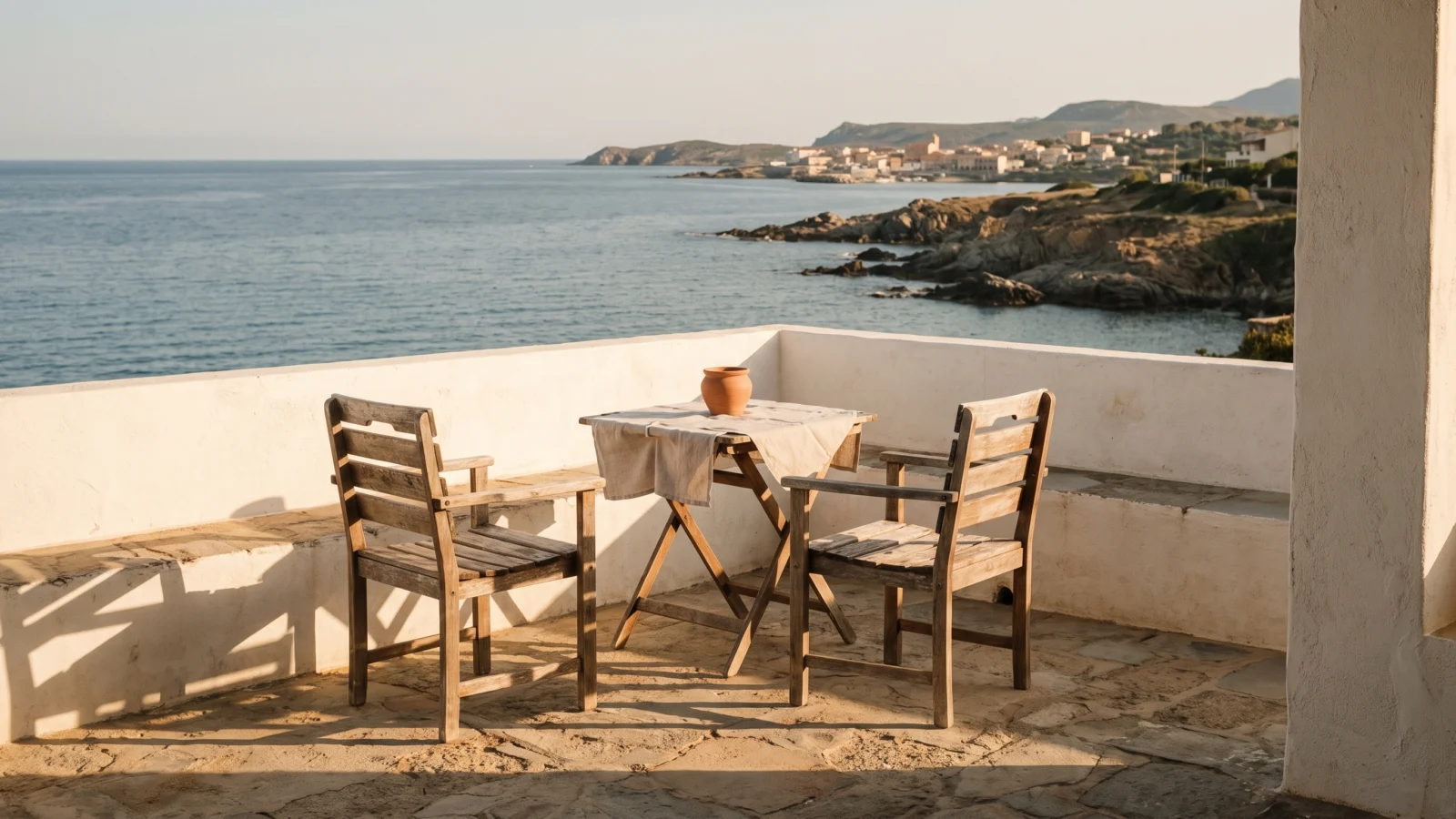 Terrazza vuota di una casa vacanze al tramonto: una notte rimasta invenduta